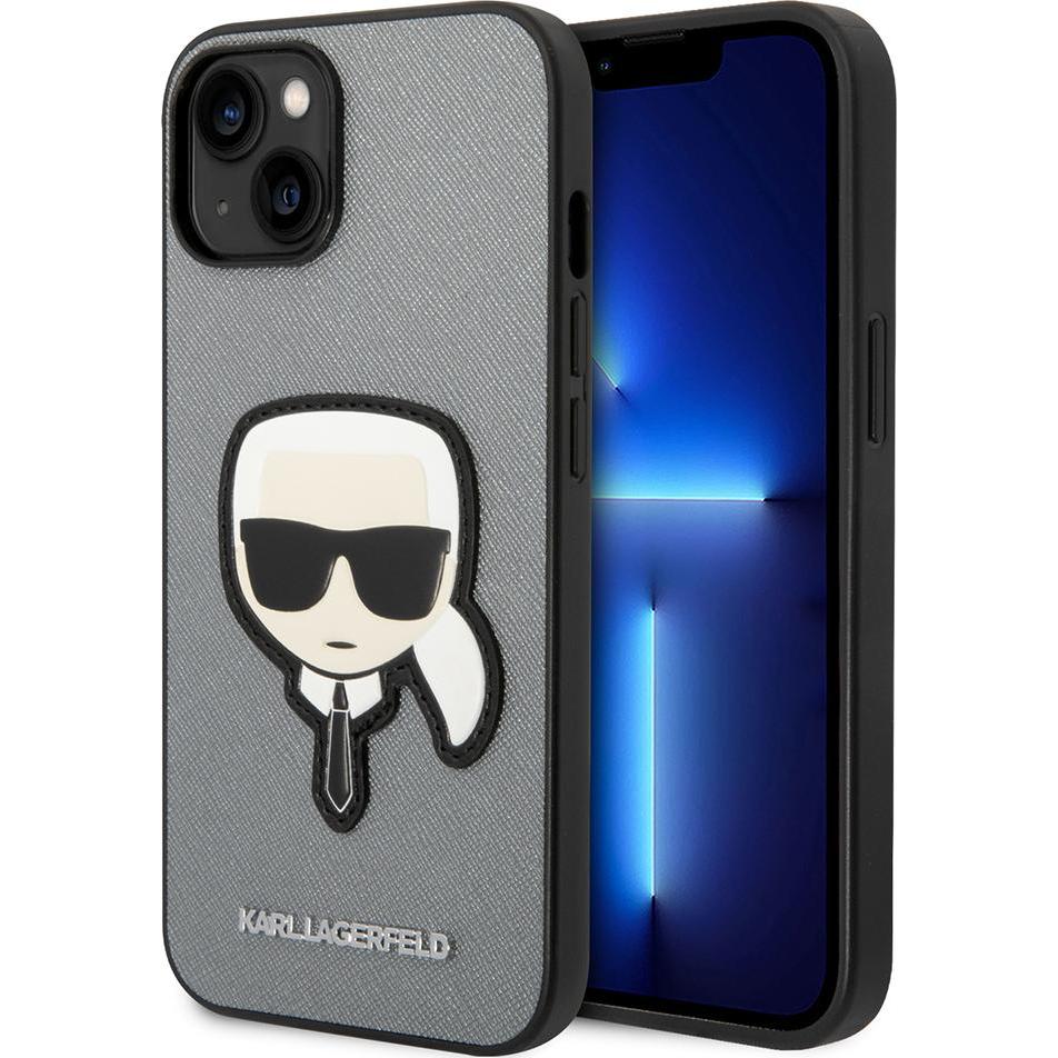 Thumbnail - Karl Lagerfeld KLHCP14MSAPKHG iPhone 14 Plus 6,7" srebrny/silver hardcase Saffiano Karl's Head Patch (Apple iPhone 14 Pl...
