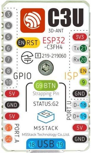 Produktbild M5Stack Entwicklerboard M5stamp C3U Mate mit Pin Headers