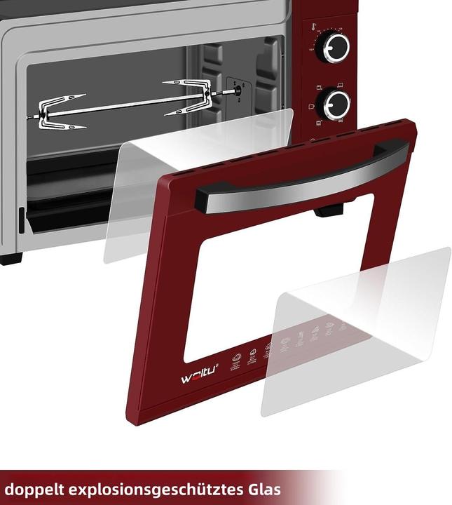 Produktbild Woltu Mini Backofen 32 Liter, Schwarz+rot