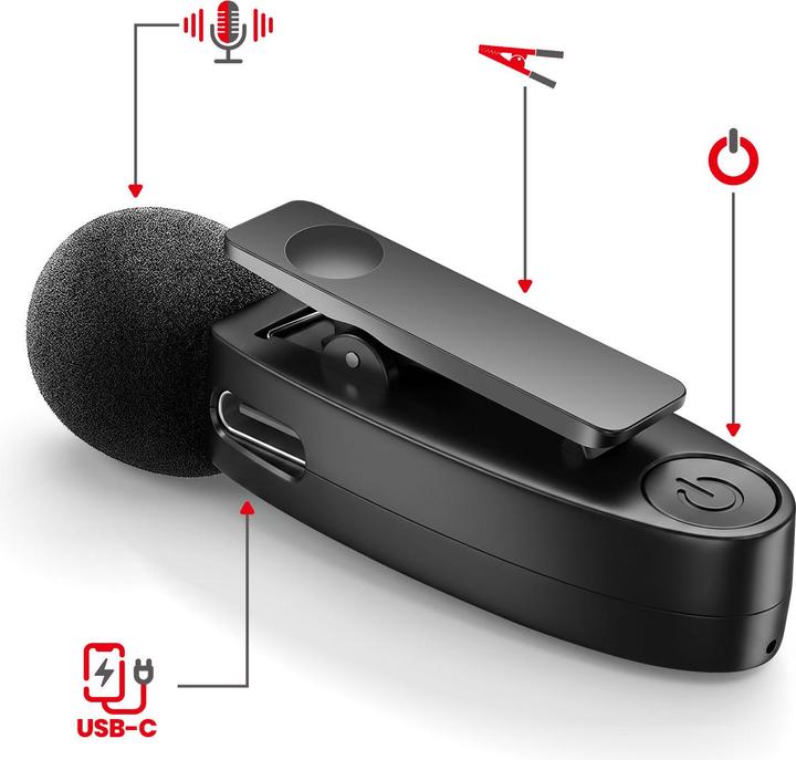 Actual product image Yesido KR14 MEMS-Mikrofon, 2 Stück, für Lightning-Clip, kabellos, 2,4 GHz, SCHWARZ
