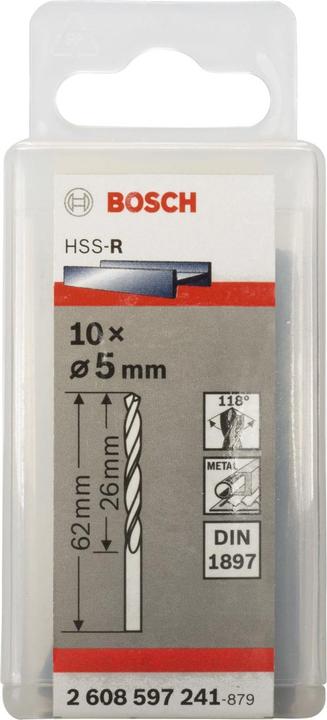 Actual product image Bosch Professional Zubehör Car body drill bits HSS-R, DIN 1897, 5 x 26 x 62 mm, pack of 10 (5 mm)
