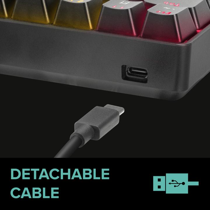 Produktbild Speedlink - ATMOS RGB Rainbow Mechanical 60% Gaming Keyboard with brown switches, black - US layout (US, Kabelgebunden, Kabellos)