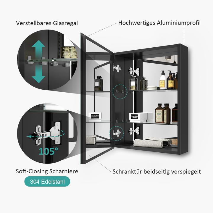 Actual product image Emke Mirror Cabinets 50x65cm Bathroom Cabinet With Double-Sided Mirror (Black)