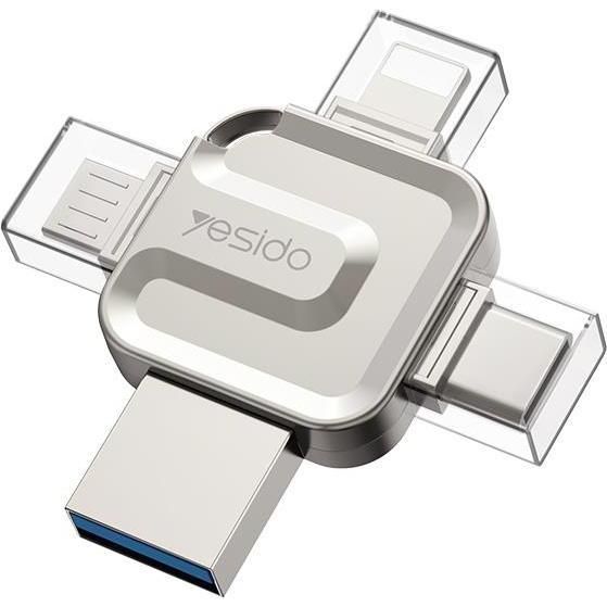 Yesido Flash Disk FL15 4-in-1 OTG-Adapter USB 3.0, 16 GB, Silber / Silber (16 GB, Micro USB-B, USB-A, USB-C), Chiavetta USB, Argento