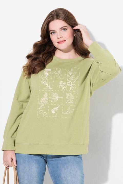 Image du produit Ulla Popken Sweatshirt, Motif Floral, Encolure Ronde, Manches Longues, Coton Bio (46, 48)