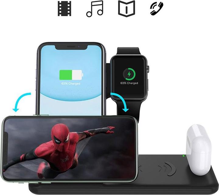 Produktbild Deltalabs Qi Fast Charging Ladegerät Dockingstation Apple Watch / Smartphone / AirPods 15W - 4in1 (15 W)