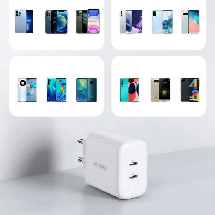 Image du produit Ugreen Chargeur mural USB-C+USB-C 40W PD UE (40 W, 2 ports)