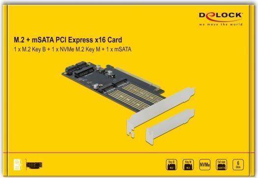 Image du produit Delock Adaptateur de bus hôte PCI-Ex16v4 - M.2 Key-B, M.2 Key-M, mSATA