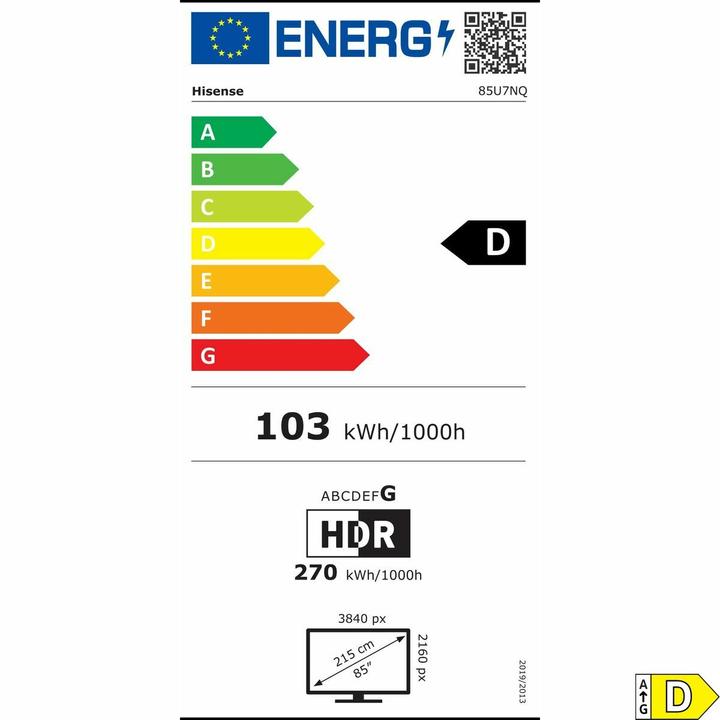 Energie-Label Hisense TV 85U7NQ (85", Mini-LED, 4K, 2024)