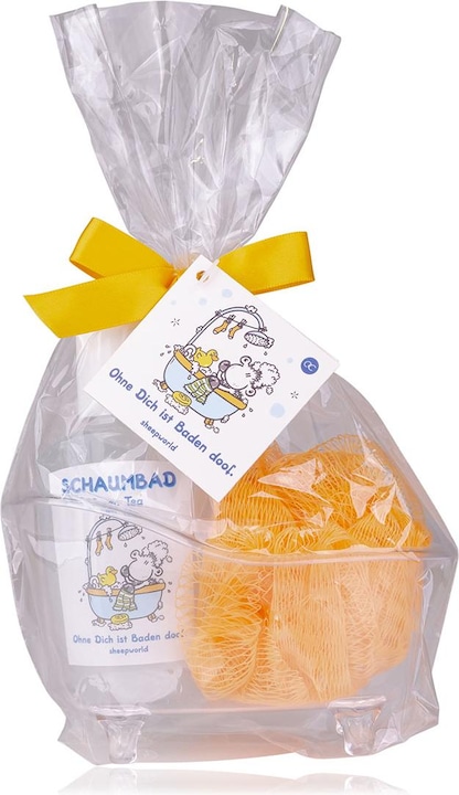 Actual product image Accentra SHEEPWORLD bath set in small bath tub, incl. 60ml bubble bath, 10g net sponge, fragrance: green (Hair care set)