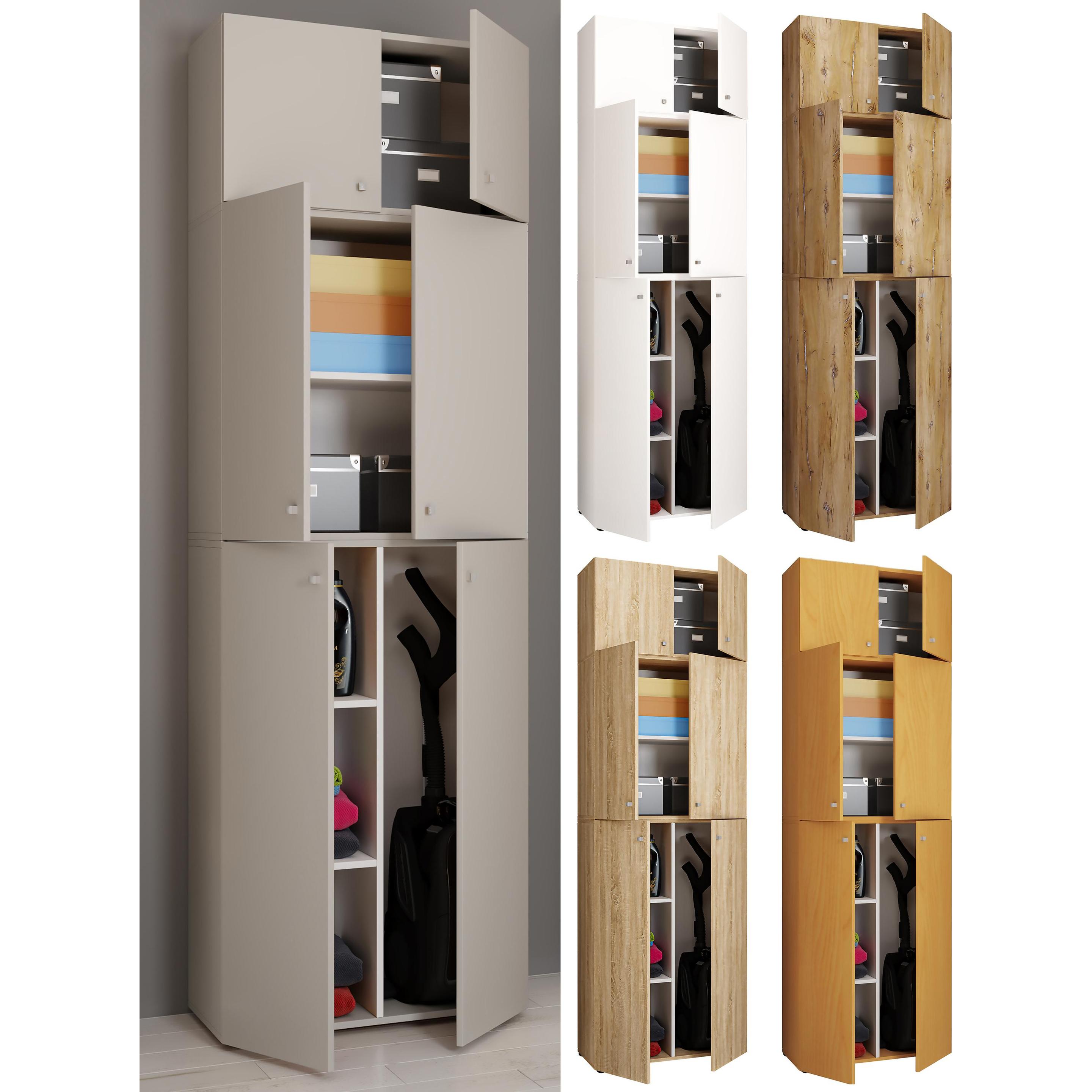 VCM, Kleiderschrank, Holz Besen Putzschrank Lona mit Drehtüren Aufsatz (70 x 39 cm)