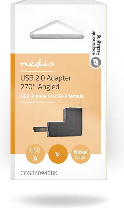 Produktbild Nedis USB-A Adapter | USB 2.0 | USB-A Stecker | USB-A Buchse | 480 Mbps | Rund | Vernickelt | PVC | (USB-A, 4 cm)