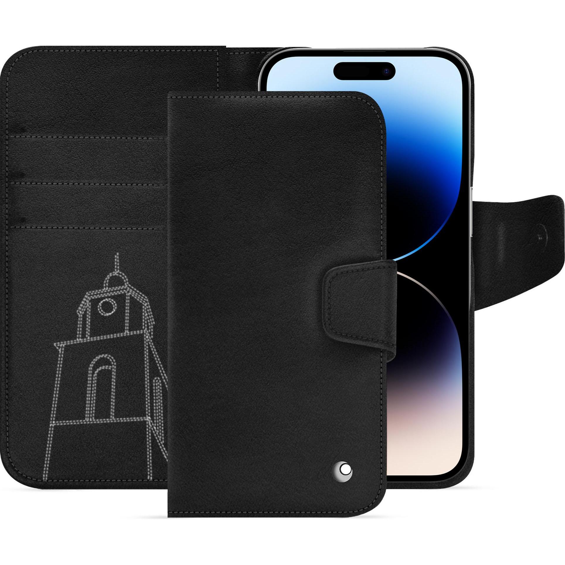 Noreve Lederschutzhülle Apple iPhone 15 Pro (Apple iPhone 15 Pro), Smartphone Hülle, Schwarz