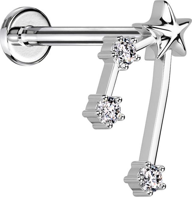 Actual product image Star Piercing Micro Labret Inner Thread Silver Star Sign Taurus with Crystals (Surgical steel 316L, Brass)
