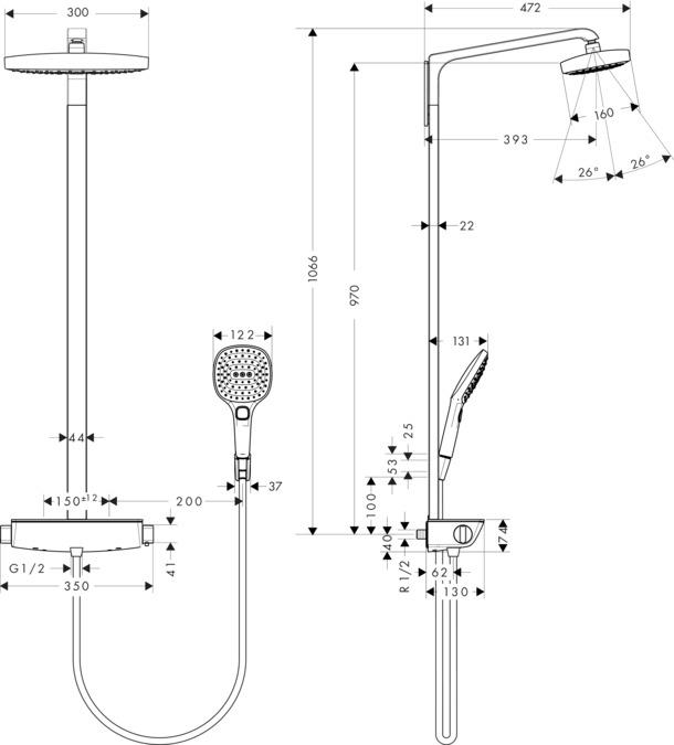 Immagine prodotto hansgrohe HG Showerp RAINDANCE SELECT E 300 2jet DN 15, versione EcoSmart cromo