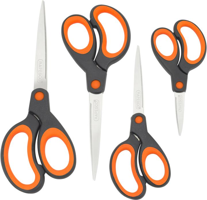 Rapesco Soft Grip Scheren RA-1577 (orange), Paket à 4 Stück (21.50 cm)