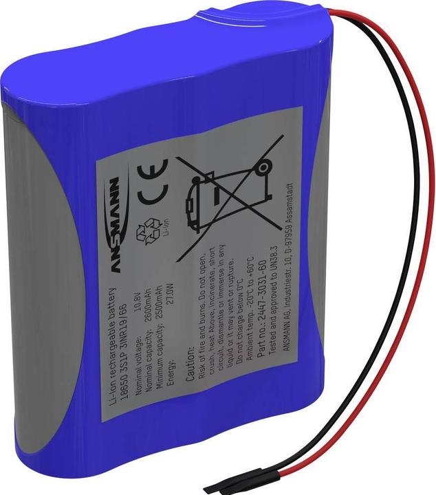 Productafbeelding Ansmann 3S1P Akkupack 3x 18650 Kabel Li-Ion 10.8 V 2600 mAh (1 Pcs., 18650, 2600 mAh)