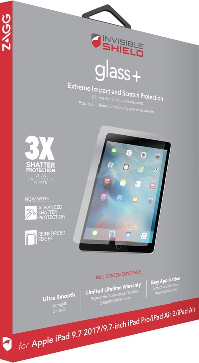 Immagine prodotto InvisibleShield Vetro+ VISIONGUARD (1 Pezzo/i, iPad Air, iPad Air 2014 (2. Gen), iPad Pro 9.7 2016 (1. Gen))