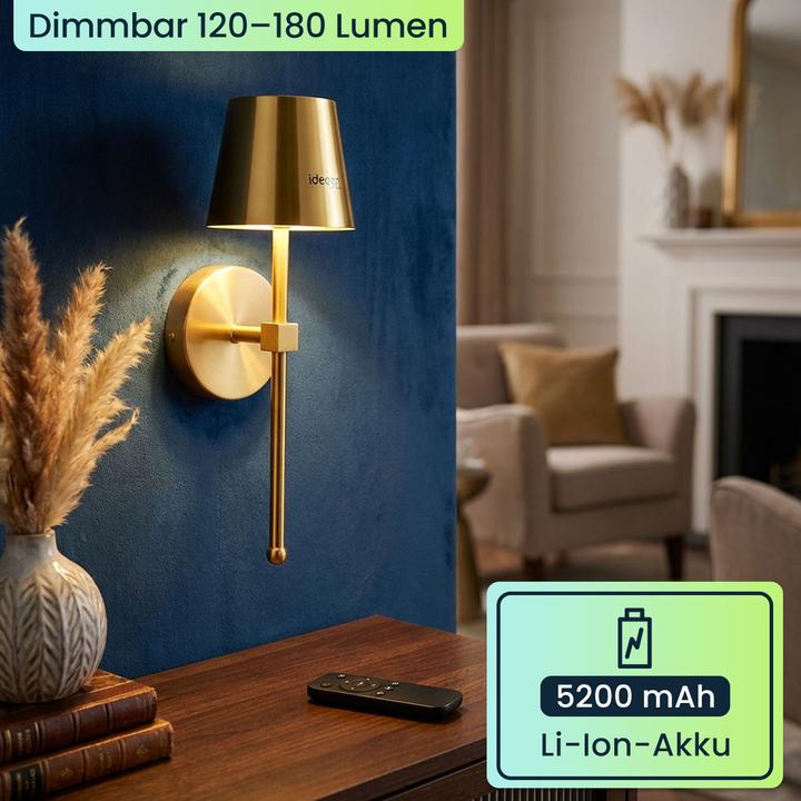 Actual product image Ideoon 4er-Set Elegante LED Wandleuchte kabellos mit Fernbedienung: Akku Wandlampe dimmbar in Gold (180 lm)