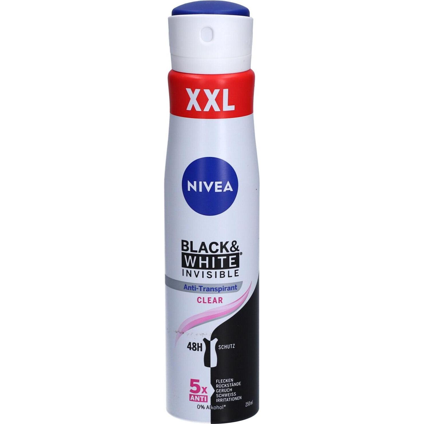 NIVEA, Deo, Black & White INVISIBLE clear XXL Deo-Spray 250,0 ml (Spray, 250 ml)