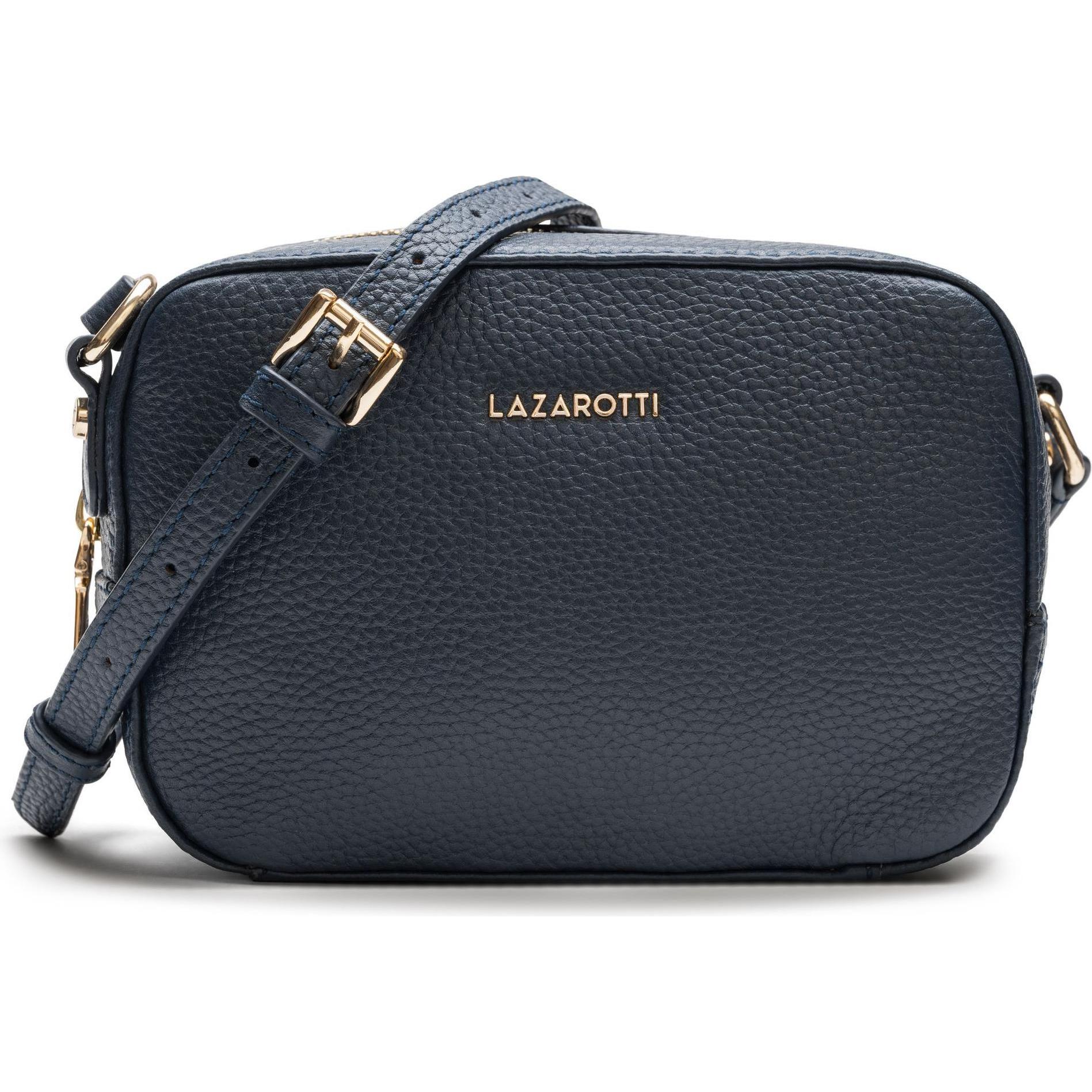 Lazarotti, Handtasche, Bologna Leather Umhängetasche Leder 19 cm, Blau