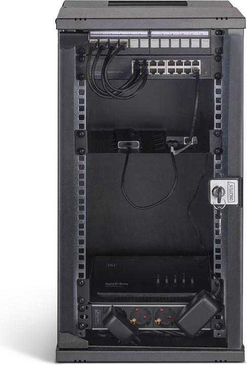 Actual product image Digitus 10" network set, 12U wall-mounted housing and accessories, black SOHO PRO version (12 RU, 10 inch rack)