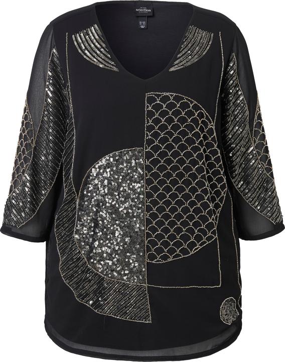 Actual product image Ulla Popken Chiffon-Bluse, Pailletten/Perlen, V-Ausschnitt, 3/4-Arm (42, 44)