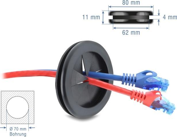 Produktbild Delock Gummi Kabeldurchführung rund Ø 70 mm schwarz