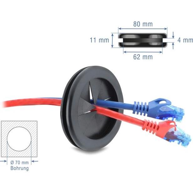 Delock, Canale passacavi, Gummi Kabeldurchführung rund Ø 70 mm schwarz (Foro cavo)