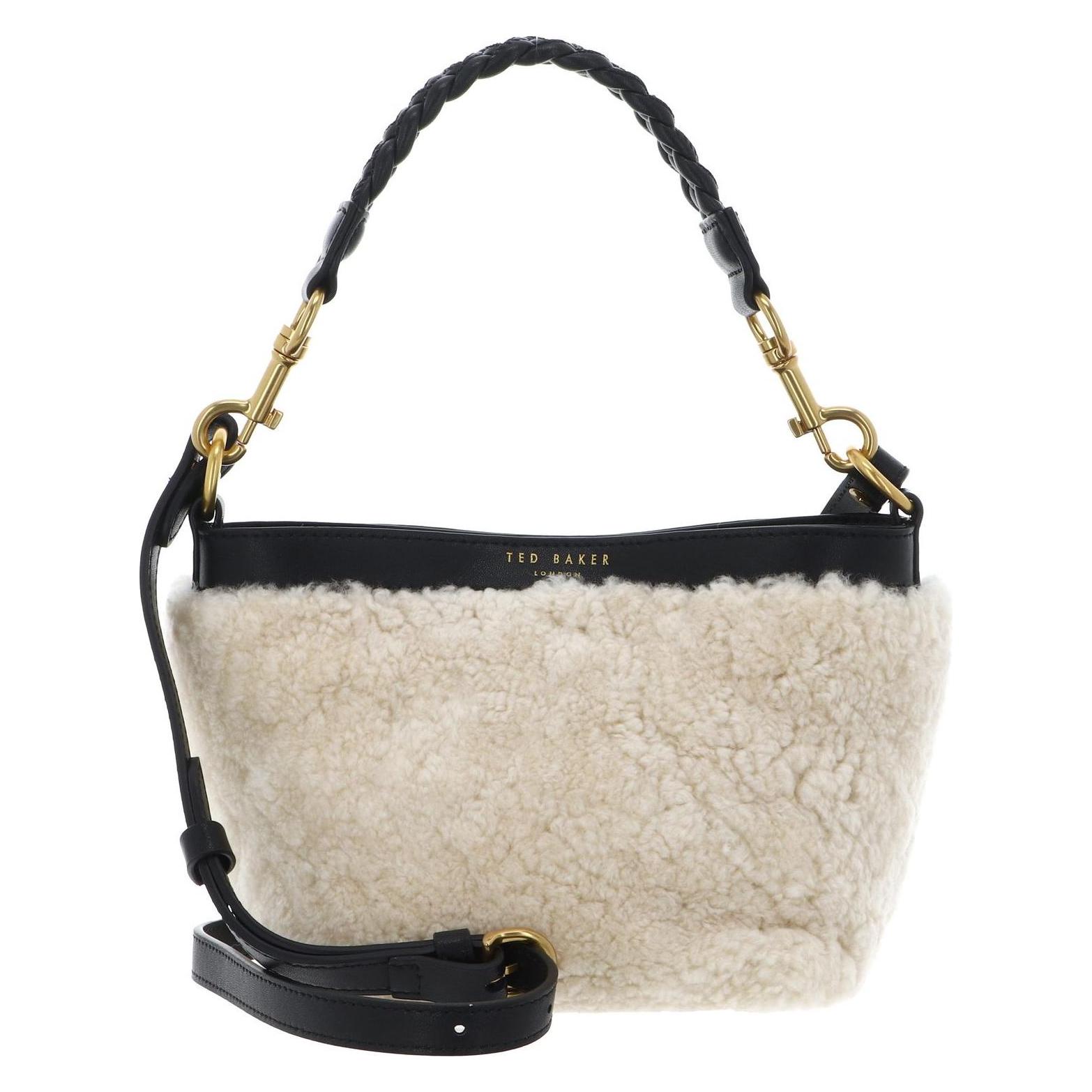Ted Baker, Damen, Handtasche, Sherbaa Shearling Leather Weave Handle Crossbody, Schwarz