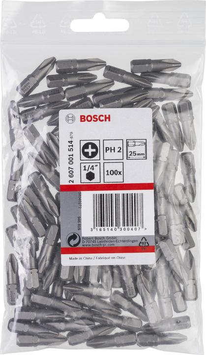 Actual product image Bosch Professional Zubehör Screwdriver bit extra-hard PH 2, 25 mm, 100-pack (Cross Phillips PH M2)