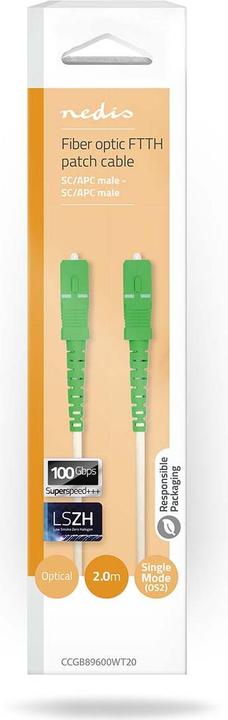 Actual product image Nedis Fibre optic network cable | SMF (Single Mode Phase) | SC/APC | SC/APC | 100 Gbps | 2.00 m | White (2 m)