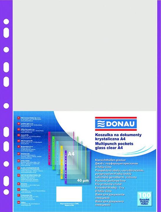 Donau Cartelle portadocumenti, PP, A4, cristallo, 40 micron, bordo colorato - viola, 100 pz. (A4, 100 x)