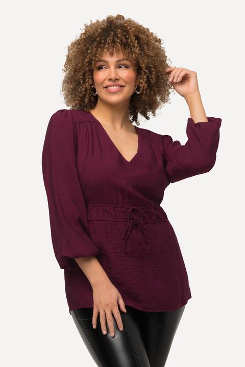 Immagine prodotto Ulla Popken Blusa con tessuto testurizzato, scollo a V, coulisse e maniche lunghe (50, 52)