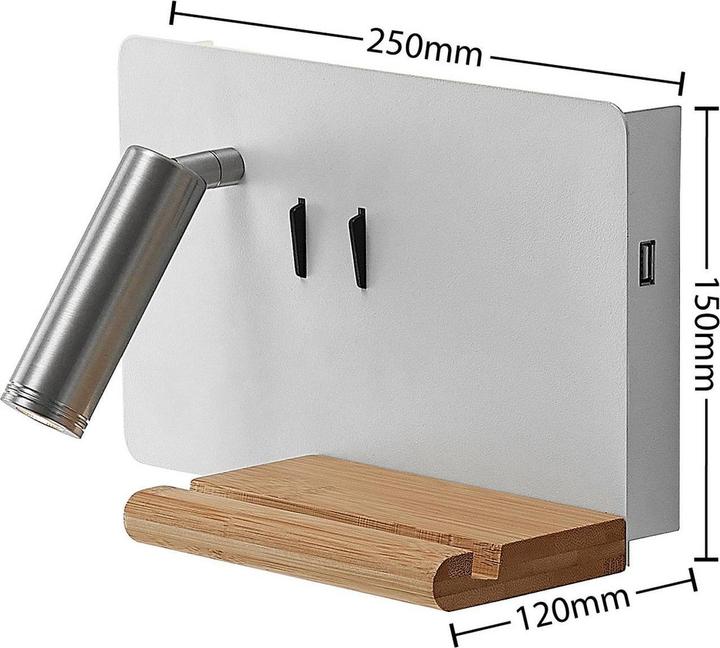 Produktbild Lucande Kimo LED-Wandlampe USB Ablage weiss/nickel (660 lm)