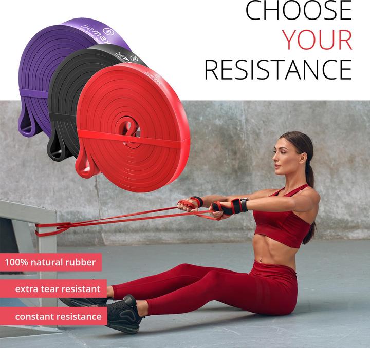 Immagine prodotto BeMaxx Fitness Klimmzugband 3er-Satz, (Rot, Schwarz, Lila)