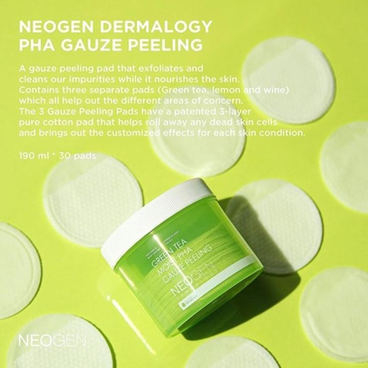 Produktbild Neogen Dermalogy Green Tea Moist PHA Gauze Peeling Pads Exfoliating & Soothing with AHA, BHA, PHA, LHA & Green (Reinigungspeeling)
