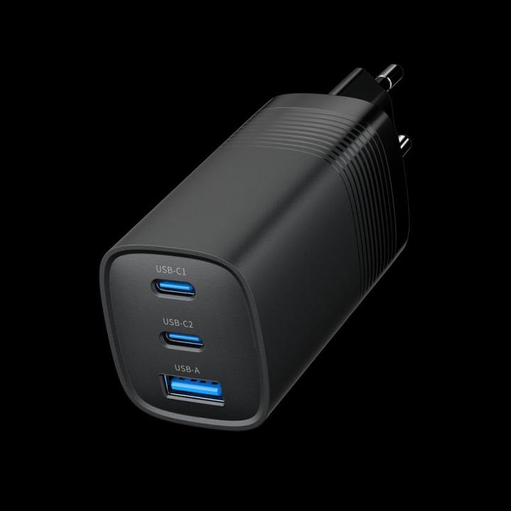 Actual product image Gembird Power Delivery Charger 1xA 2xC GaN Black (65 W, 3 ports)