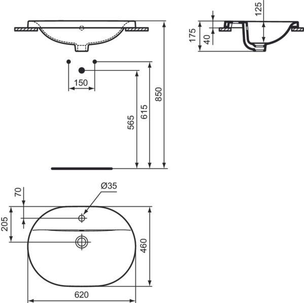 Actual product image Ideal Standard Connect Built-in washbasin oval 620mm E5040 (460 mm, 620 mm)