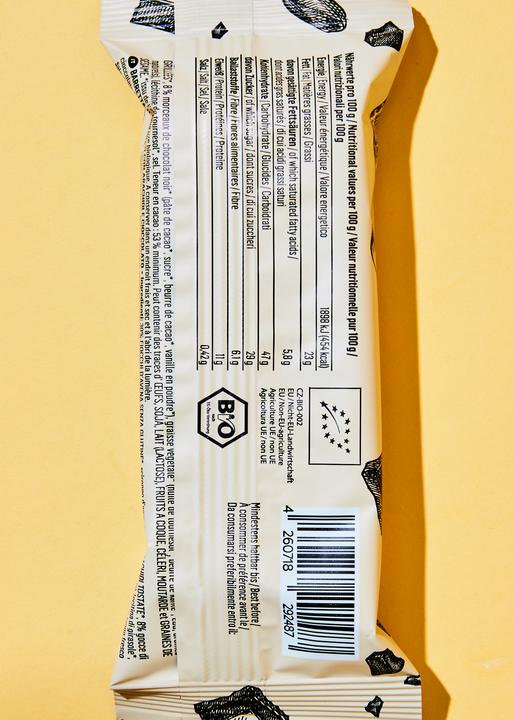 Nutritional values and ingredients KoRo Organic oatmeal bar with peanut and chocolate (Peanut chocolate, 15 pcs., 60 g)