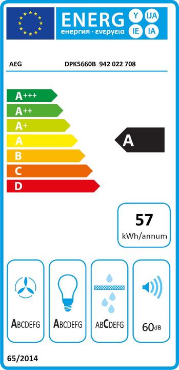 Energy Label AEG 6000 ExtractionTech / Flat Panel Hood / 60 cm / Black DPK5660B (Flat-screen hood)