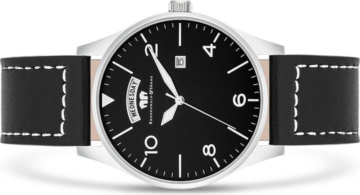 Produktbild Herren Quarzuhr Vintage Echtleder schwarz - 16418 (Chronograph, 42.90 mm)
