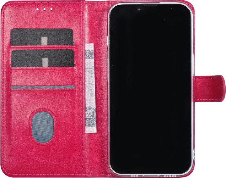 Actual product image UNIQ Accessory Case iPhone 15 - Book Case faux leather hot pink No.707 (Apple iPhone 15)