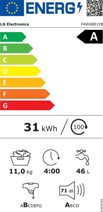 Energy Label LG F4WX801YB (11 kg, Left)
