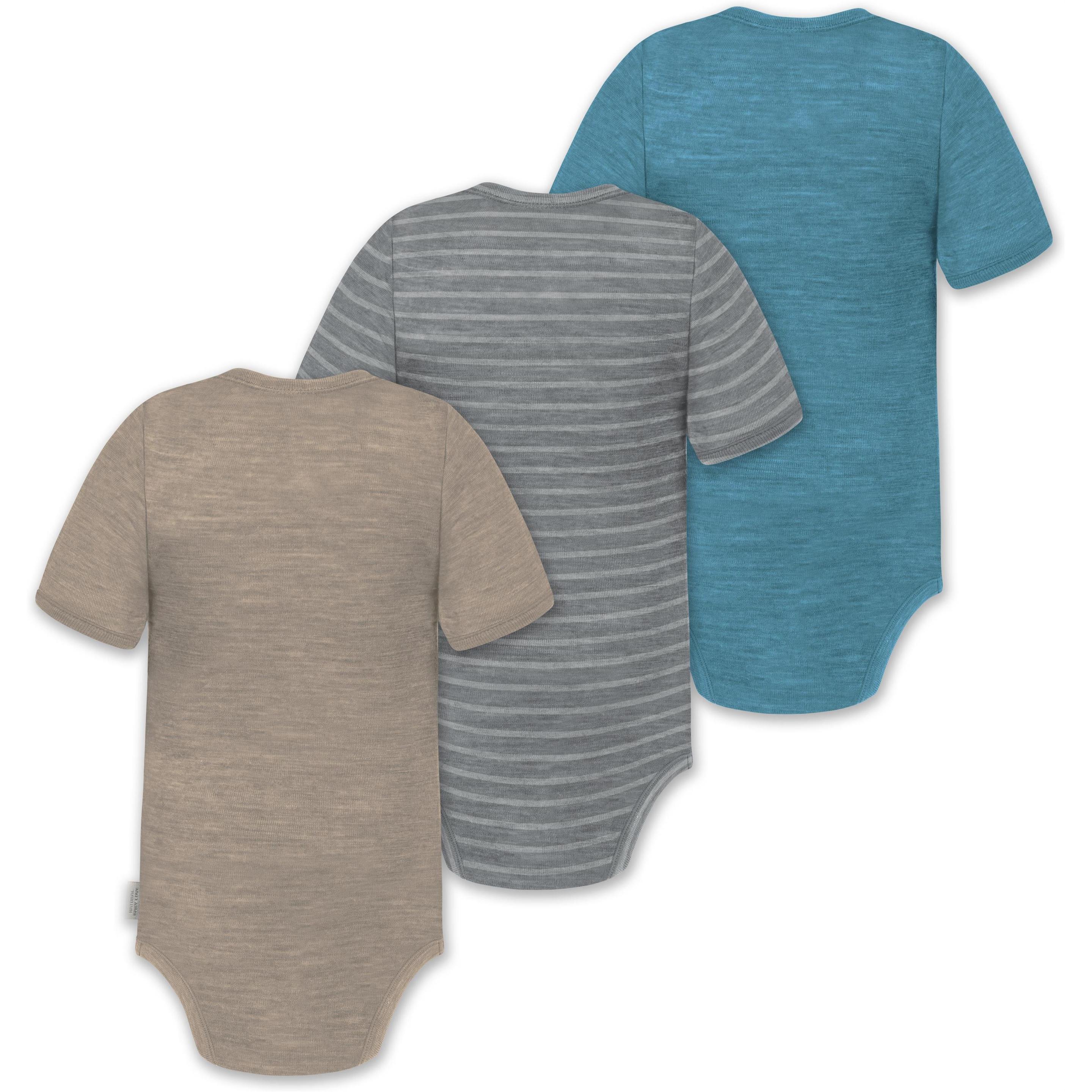 Thumbnail - Normani, Body, 3er Set Baby Merino Kurzarmbody „Tihoi" - 9319, Blau, (74)