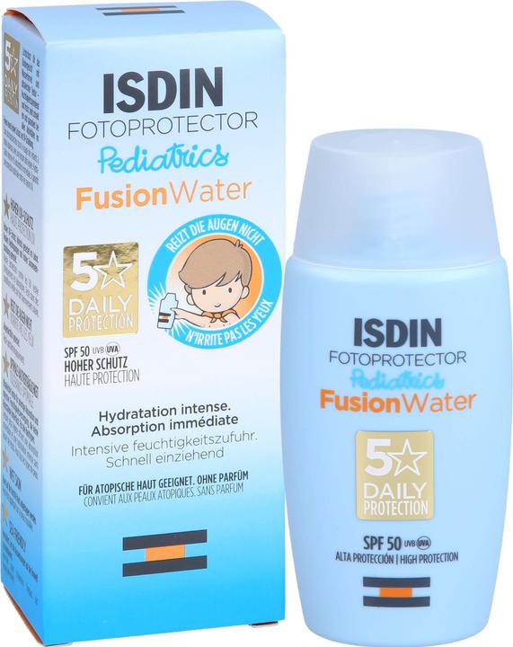 Actual product image Isdin Photoprotector Pediatrics Fusion Water SPF 50, 50 ml EMU (Suntan cream, SPF 50, 50 ml)
