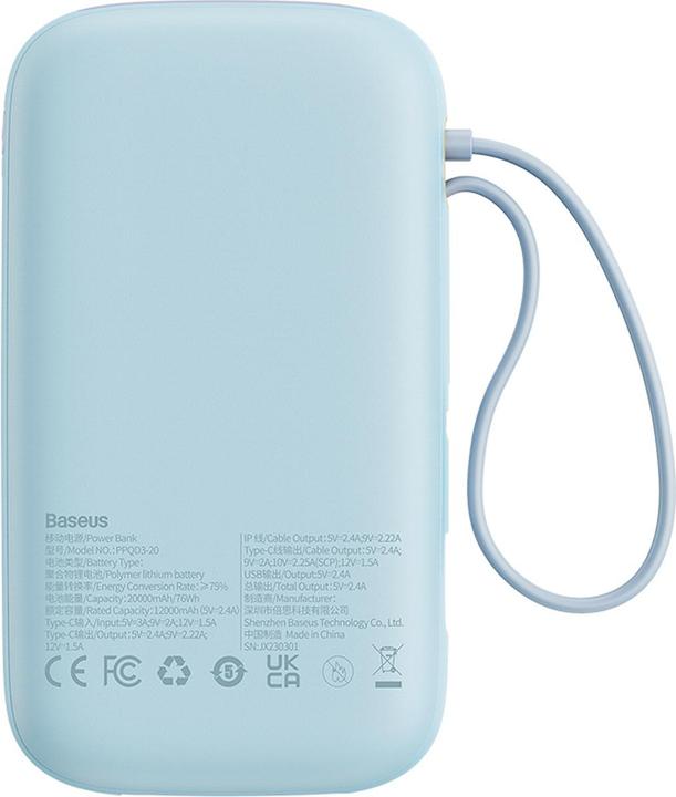Actual product image Baseus Powerbank Qpow Pro+, 20000mAh, 22.5W, QC + PD, Blue (20000 mAh, 22.50 W)