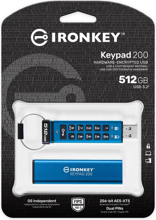 Produktbild Kingston Stick IronKey Keypad 200 512GB secure (512 GB, USB-A)