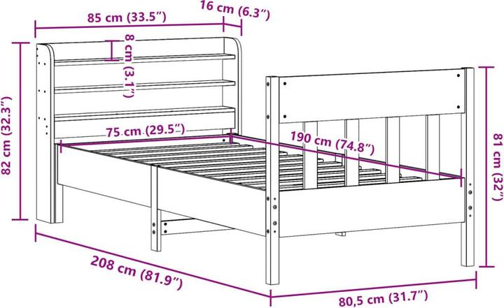 Image du produit vidaXL Bettgestell (75 x 190 cm)