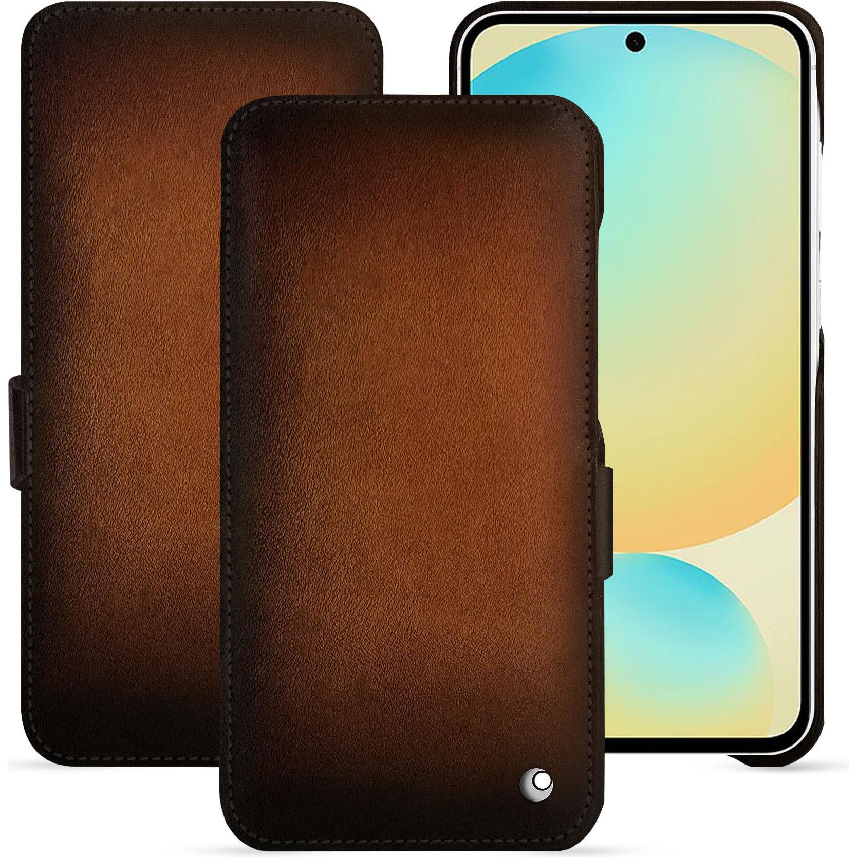 Noreve Lederschutzhülle horizontal (Samsung Galaxy S24 FE), Smartphone Hülle, Braun